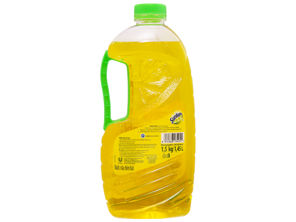 Nước rửa chén Sunlight Chanh 100 sạch nhanh xả bọt nhanh rửa sạch dầu mỡ chai 1.45 lít 3