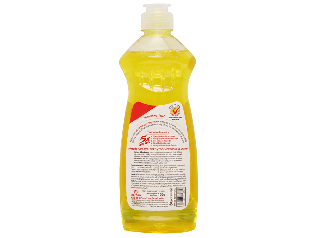Nước rửa chén Mỹ Hảo 5X đậm đặc chai 400g 3