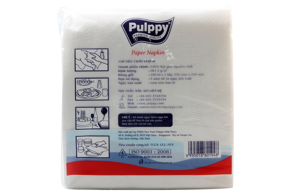 KhÄn giáº¥y Napkin Pulppy Supper vuÃ´ng 100 tá»(330X330mm)