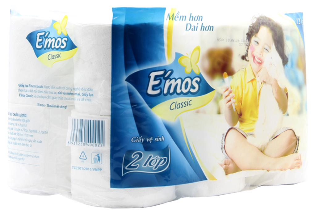 Giấy vệ sinh Emos classic xanh 12 cuộn 2 lớp