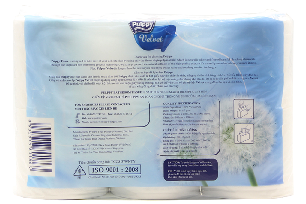 Giấy vệ sinh Pulppy Velvet xanh 6 cuộn