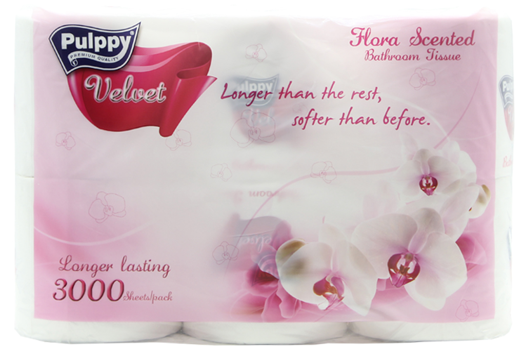 Giấy vệ sinh Pulppy Velvet hồng 6 cuộn