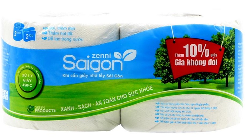 Giấy vệ sinh Sài Gòn Zenni có lõi 2 cuộn 2 lớp