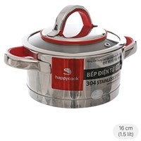 Nồi inox 3 đáy nắp kính 16 cm Happycook HC-16AR