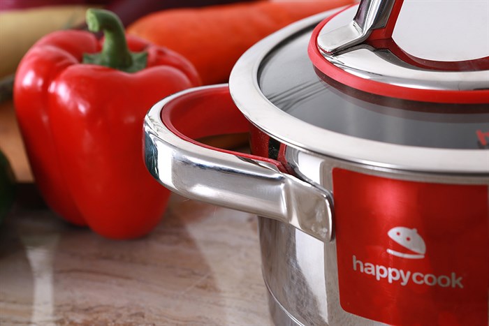 Nồi inox 3 đáy nắp kính 16 cm Happycook HC-16AR Màu Inox