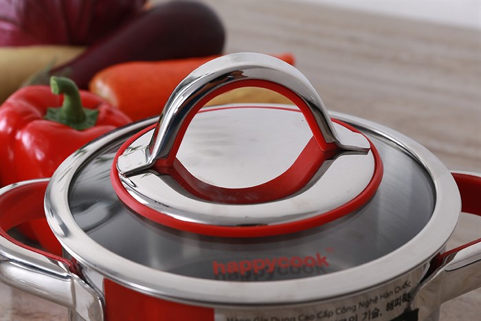 Nồi inox 3 đáy nắp kính 16 cm Happycook HC-16AR Màu Inox