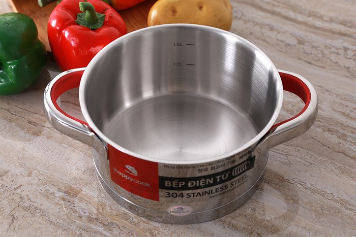 Nồi inox 3 đáy nắp kính 16 cm Happycook HC-16AR Màu Inox