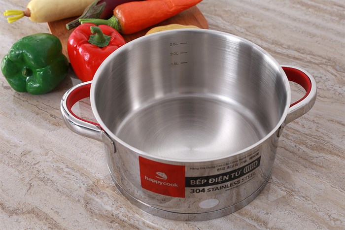 Nồi inox 3 đáy nắp kính 20 cm Happycook HC-20AR Màu Inox