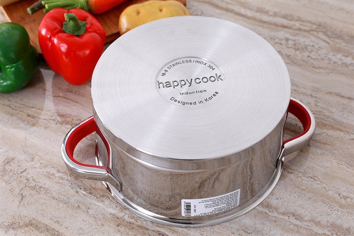 Nồi inox 3 đáy nắp kính 20 cm Happycook HC-20AR Màu Inox
