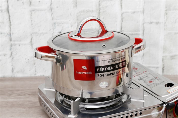 Nồi inox 3 đáy nắp kính 20 cm Happycook HC-20AR Màu Inox
