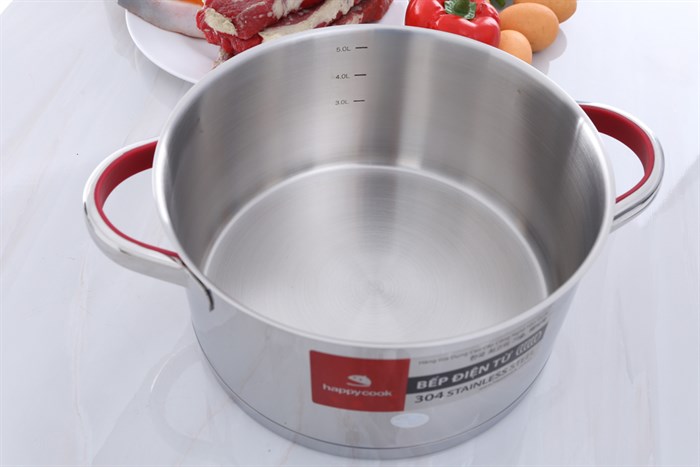 Nồi inox 3 đáy nắp kính 24 cm Happycook HC-24AR Màu Inox