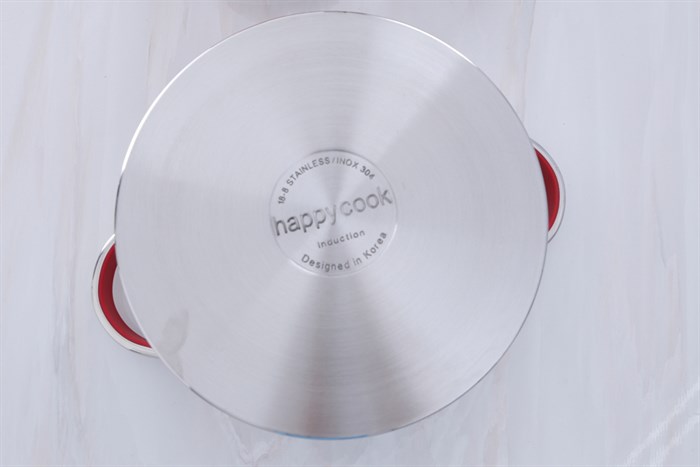 Nồi inox 3 đáy nắp kính 24 cm Happycook HC-24AR Màu Inox
