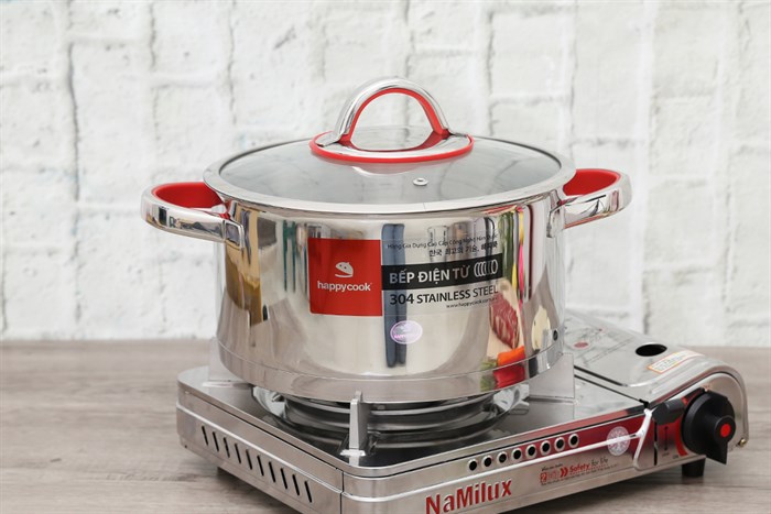 Nồi inox 3 đáy nắp kính 24 cm Happycook HC-24AR Màu Inox