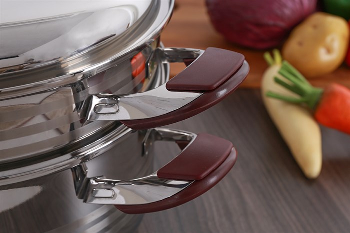 Bộ nồi xửng inox 3 đáy nắp inox 32 cm Happycook ST32-2 Màu Inox