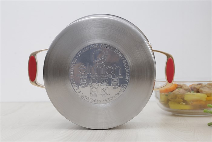 Nồi inox 5 đáy nắp kính 18 cm Elmich Red Velvet Màu Inox