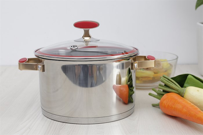 Nồi inox 5 đáy nắp kính 20 cm Elmich Red Velvet Màu Inox