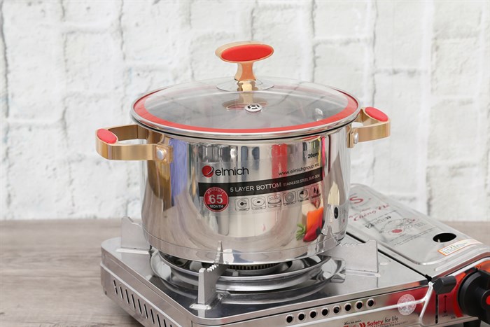 Nồi inox 5 đáy nắp kính 20 cm Elmich Red Velvet Màu Inox