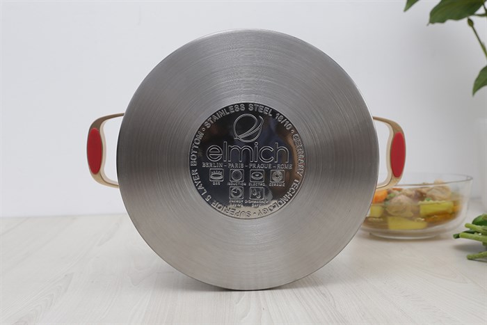 Nồi inox 5 đáy nắp kính 24 cm Elmich Red Velvet Màu Inox
