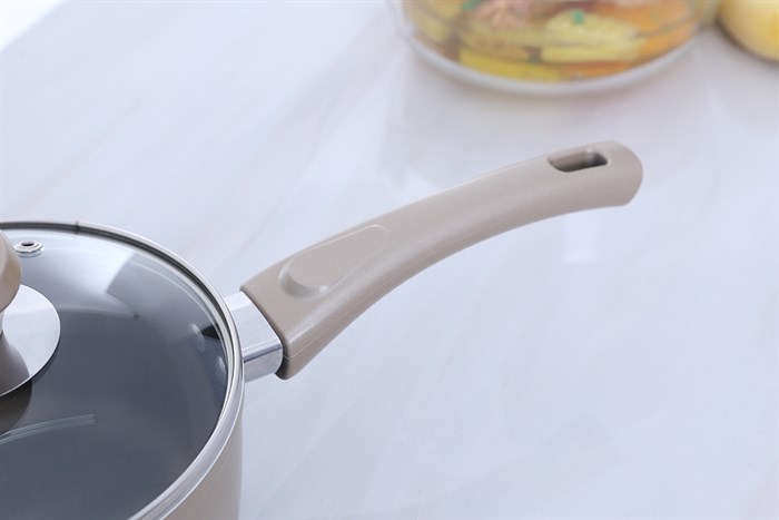 Quánh nhôm chống dính nắp kính 16 cm Delites QE Màu Nâu nhạt