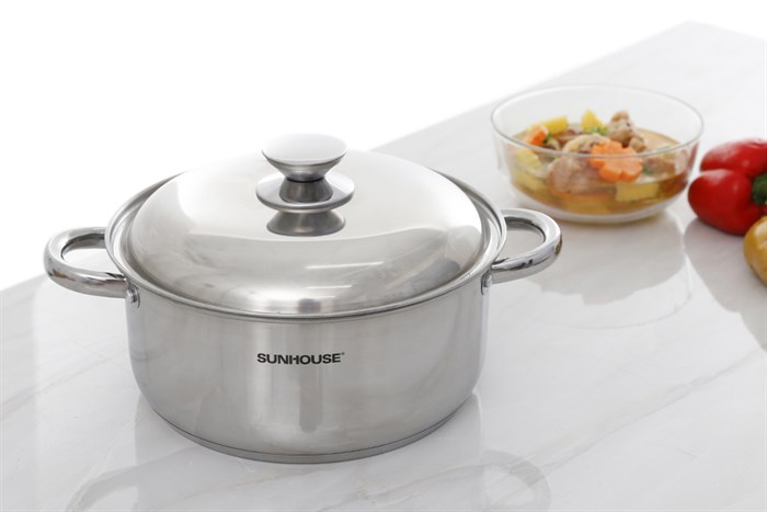 Bộ 2 nồi inox 3 đáy nắp inox Sunhouse SH332 Màu Inox