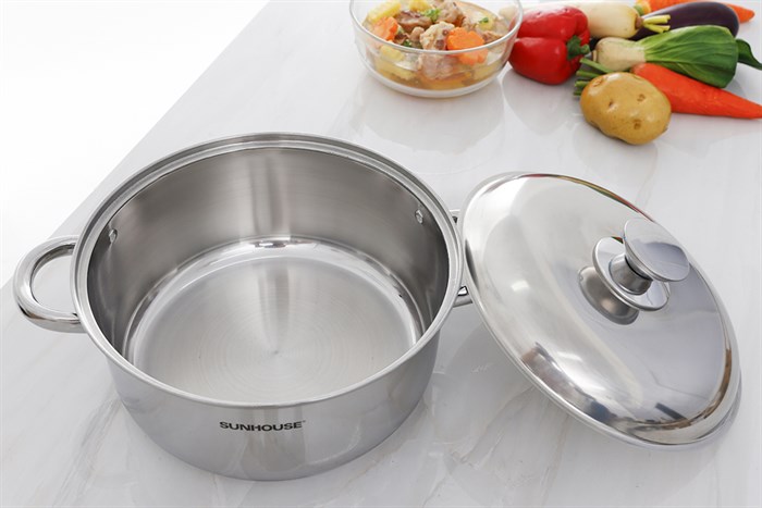 Bộ 2 nồi inox 3 đáy nắp inox Sunhouse SH332 Màu Inox