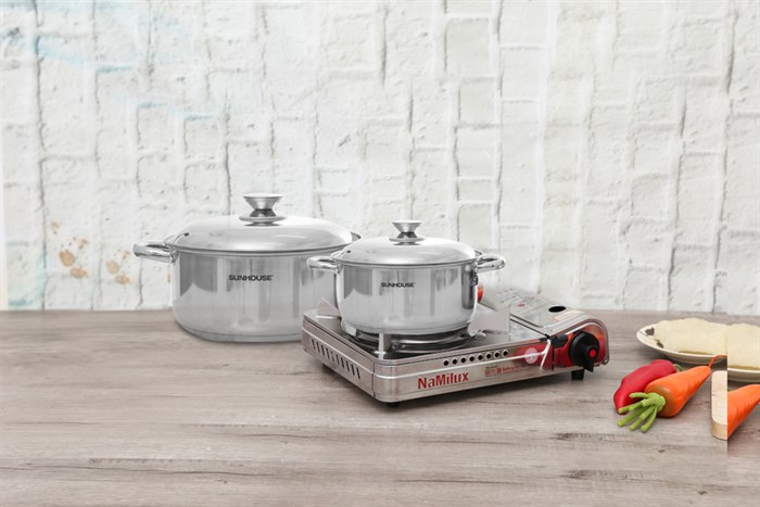 Bộ 2 nồi inox 3 đáy nắp inox Sunhouse SH332 Màu Inox