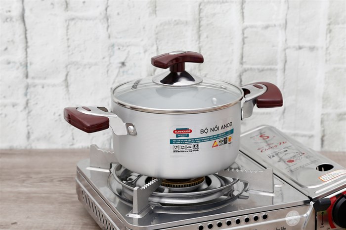 Nồi nhôm anod nắp kính 16 cm Sunhouse SH8833-16EBN Màu Xám