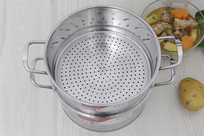 Bộ nồi xửng inox 5 đáy nắp kính 24 cm Sunhouse SSP25124 Màu Inox