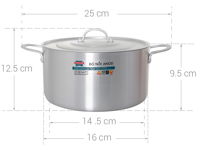 Nồi nhôm anod nắp nhôm 16 cm Sunhouse SH6542