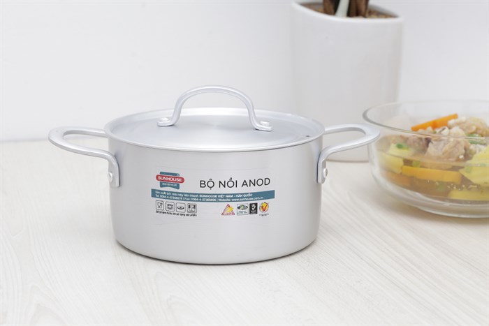 Nồi nhôm anod nắp nhôm 16 cm Sunhouse SH6542 Màu Xám