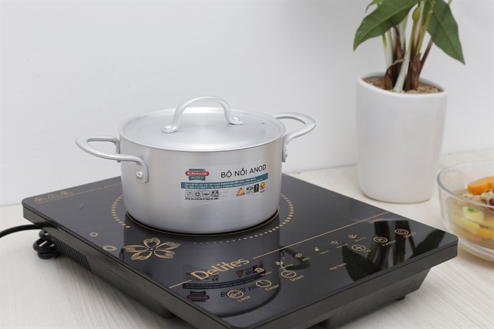 Nồi nhôm anod nắp nhôm 16 cm Sunhouse SH6542 Màu Xám