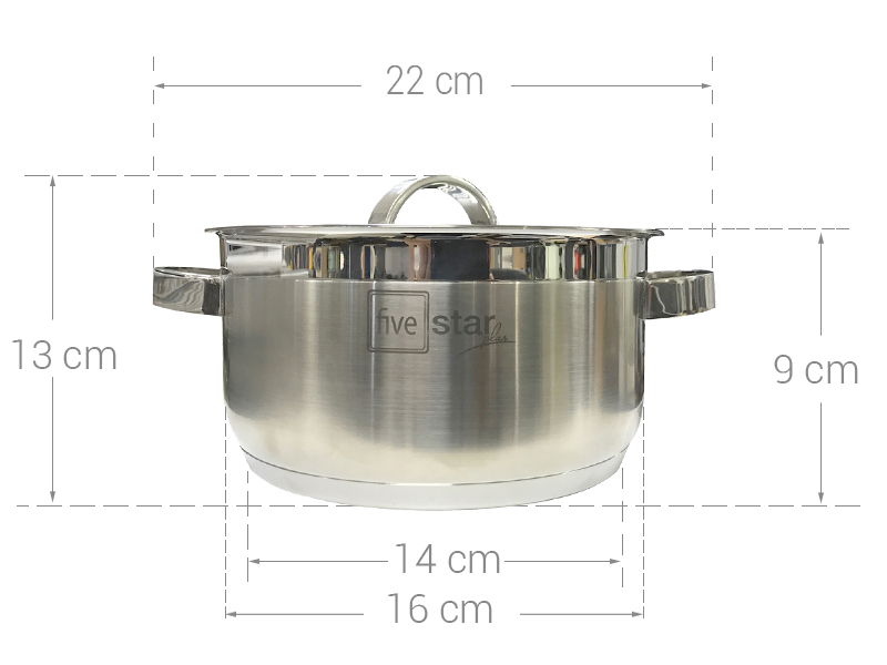 Nồi inox 3 đáy nắp inox 16 cm Fivestar N16-201QM