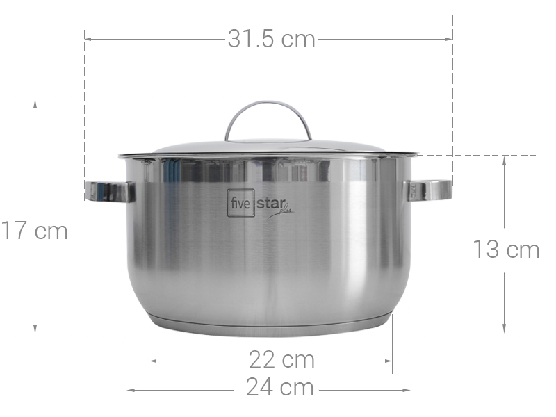 Nồi inox 3 đáy nắp inox 24 cm Fivestar N24-201QM
