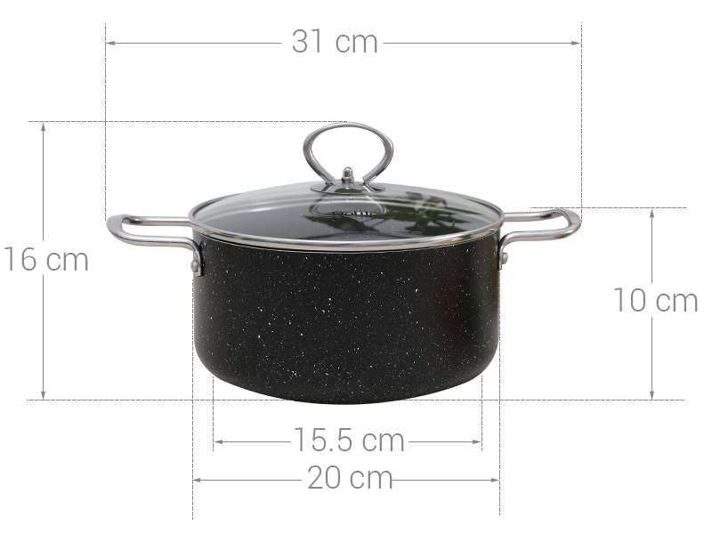 Nồi nhôm chống dính nắp kính 20 cm Delites NDE