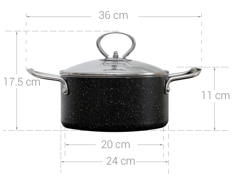 Nồi nhôm chống dính nắp kính 24 cm Delites NDE