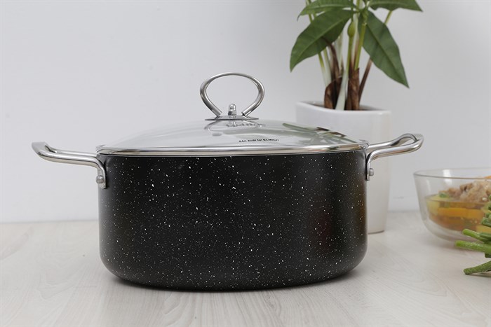 Nồi nhôm chống dính nắp kính 24 cm Delites NDE Màu Đen