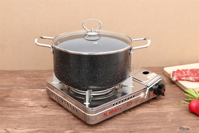 Nồi nhôm chống dính nắp kính 24 cm Delites NDE Màu Đen