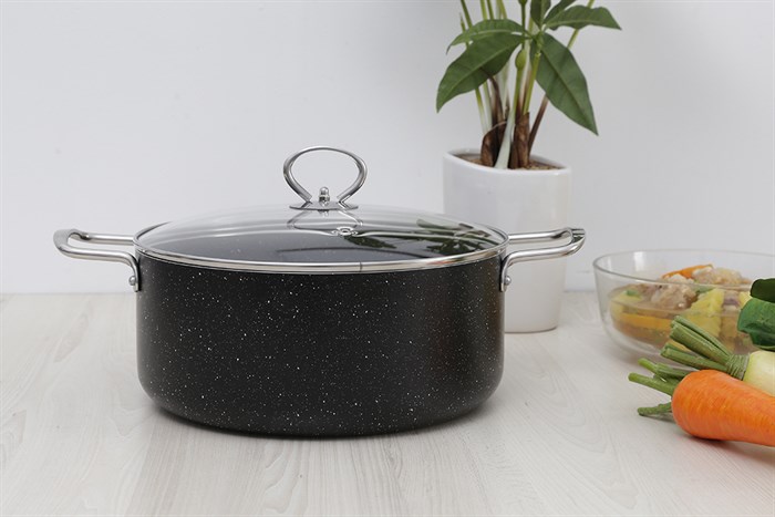 Nồi nhôm chống dính nắp kính 28 cm Delites NDE Màu Đen