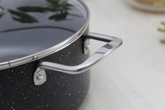 Nồi nhôm chống dính nắp kính 28 cm Delites NDE Màu Đen