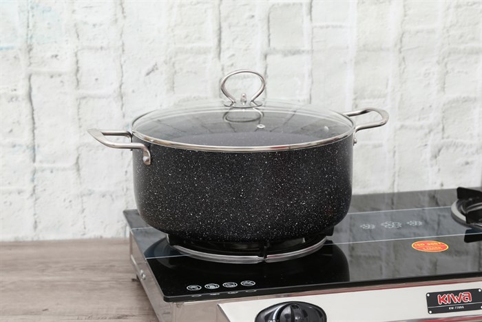 Nồi nhôm chống dính nắp kính 28 cm Delites NDE Màu Đen