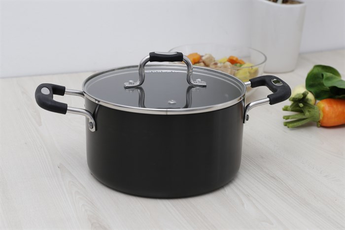 Nồi nhôm anod nắp kính 24 cm Sunhouse SP38124 Màu Đen