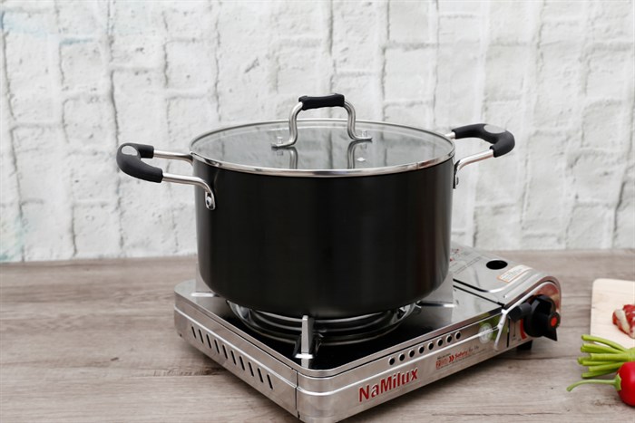 Nồi nhôm anod nắp kính 24 cm Sunhouse SP38124 Màu Đen