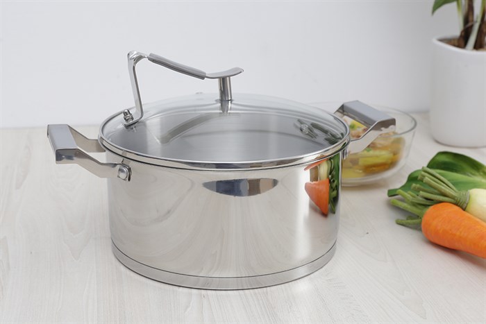 Nồi inox 3 đáy nắp kính 24 cm Delites 001NTA Màu Inox