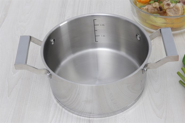 Nồi inox 3 đáy nắp kính 20 cm Delites 001NTA Màu Inox