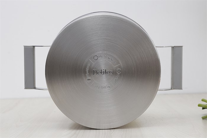 Nồi inox 3 đáy nắp kính 20 cm Delites 001NTA Màu Inox