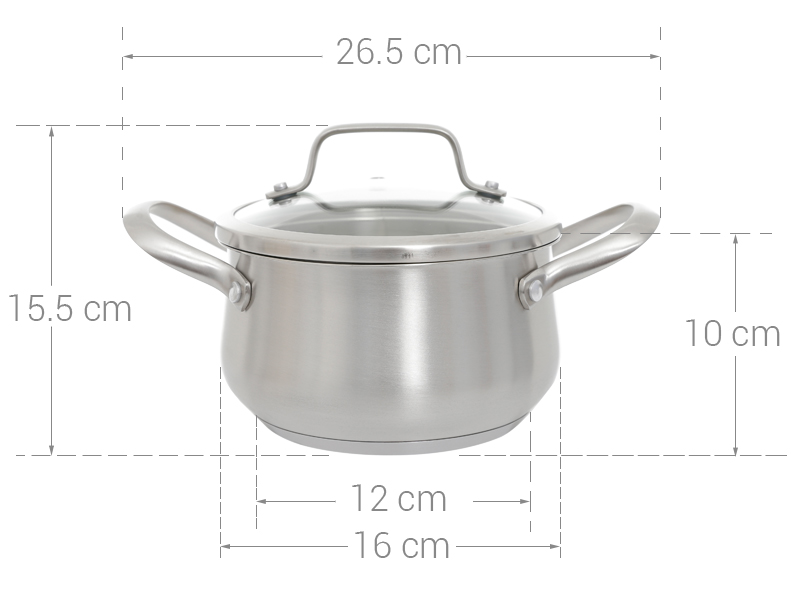 Nồi inox 3 đáy nắp kính 16 cm Delites 001NCH