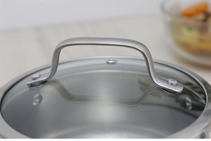 Nồi inox 3 đáy nắp kính 16 cm Delites 001NCH Màu Inox