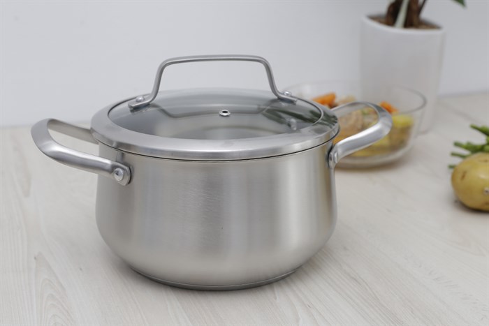 Nồi inox 3 đáy nắp kính 20 cm Delites 001NCH Màu Inox
