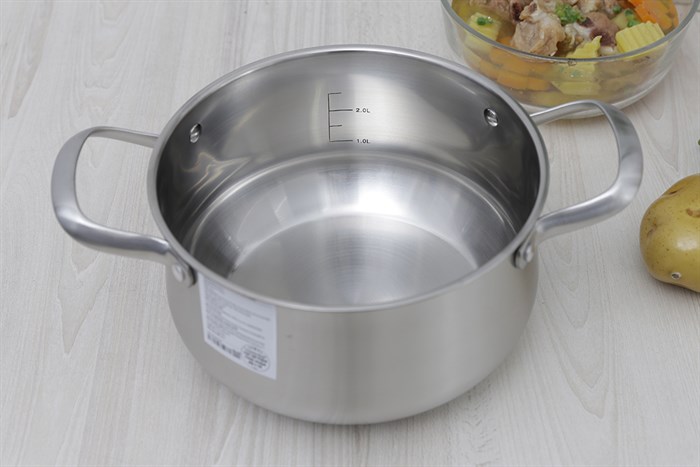 Nồi inox 3 đáy nắp kính 20 cm Delites 001NCH Màu Inox