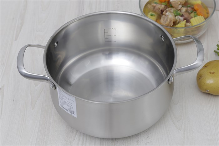 Nồi inox 3 đáy nắp kính 24 cm Delites 001NCH Màu Inox